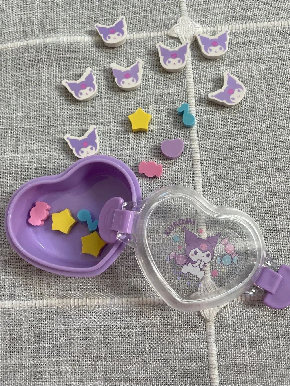Kuromi mini erasers in a cute heart shape box